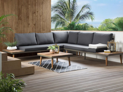 5 Seater Acacia Wood Garden Corner Sofa Set Grey CORATO