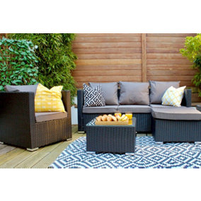 5-Seater Garden Rattan Furniture Set - Black