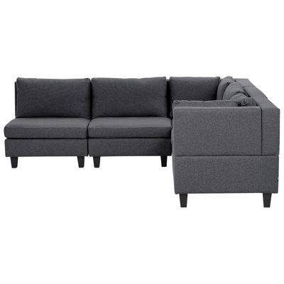 5 Seater Left Hand Modular Fabric Corner Sofa Dark Grey UNSTAD