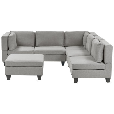 5 Seater Left Hand Modular Fabric Corner Sofa with Ottoman Light Grey ...