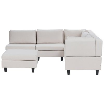 5 Seater Left Hand Modular Fabric Corner Sofa with Ottomane Light Beige UNSTAD