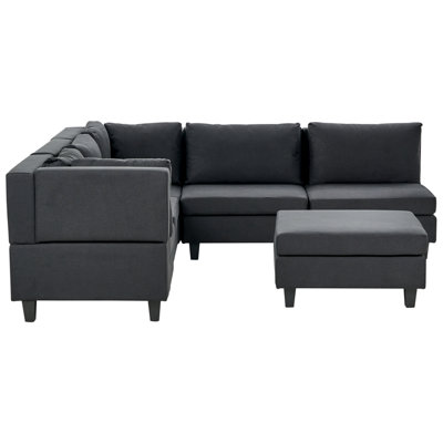 5 Seater Modular Fabric Corner Sofa with Ottoman Black UNSTAD