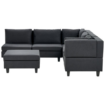 5 Seater Modular Fabric Corner Sofa with Ottoman Black UNSTAD