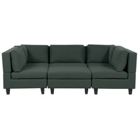 5-Seater Modular Fabric Sofa with Ottoman Dark Green UNSTAD