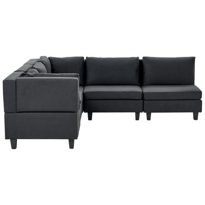 5 Seater Right Hand Modular Fabric Corner Sofa Black UNSTAD