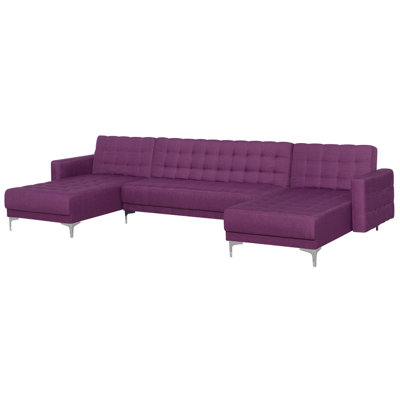 5 Seater U-Shaped Modular Fabric Sofa Purple ABERDEEN