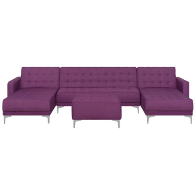 5 Seater U-Shaped Modular Fabric Sofa with Ottoman Purple ABERDEEN