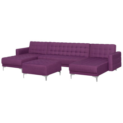 5 Seater U-Shaped Modular Fabric Sofa with Ottoman Purple ABERDEEN