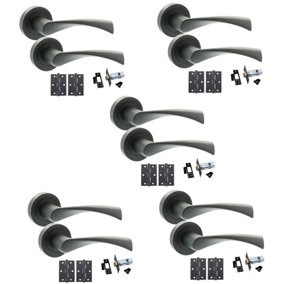 5 Set Astrid Design Door Handle On Round Rose Latch Door Handles Internal Pack 2.5" Latch & 1 Pair of 3" Ball Bearing Hinges - GG