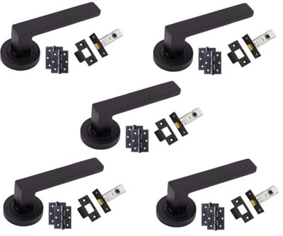 5 Set Delta Design Door Handle On Round Rose Latch Door Handles Internal Pack 2.5" Latch & 1 Pair of 3" Ball Bearing Hinges - GG Price Comparisons | Compare The Build