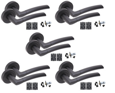 5 Set Indiana Design Door Handle On Round Rose Latch Door Handles Internal Pack 2.5" Latch & 1 Pair of 3" Ball Bearing Hinges - GG