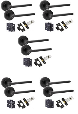 5 Set Leon Design Door Handle On Round Rose Latch Door Handles Internal Pack 2.5" Latch & 1 Pair of 3" Ball Bearing Hinges - GG