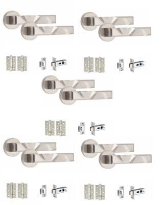 5 Set Nova Design Door HandlesInternal Sets With Latch and BB HInges Round Rose Satin Nickel Finish