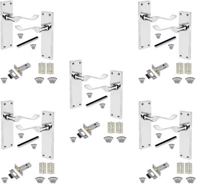 5 Set of Victorian Scroll Latch Door Handles Polished Chrome with Ball Bearing Hinges & Latches Pack Sets 150 x 40mm Price Comparisons | Compare The Build