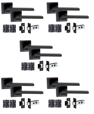 5 Set Sigma Design Door Handle On Square Rose Latch Door Handles Internal Pack 2.5" Latch & 1 Pair of 3" Ball Bearing Hinges - GG