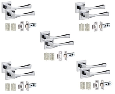 5 Set Straight Astrid Design Door Handles Internal Sets Latch and BB HInges Square  Polished Chrome Finish