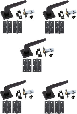 5 Set Venus Design Door Handle On Square Rose Latch Door Handles Internal Pack 2.5" Latch & 1 Pair of 3" Ball Bearing Hinges - GG