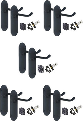 5 Set Victorian Epsom Design Door Handles Matt Black Finish 2.5" Tubular Latch Pair of Ball Bearing Hinges Pack 168 x 40mm - GG