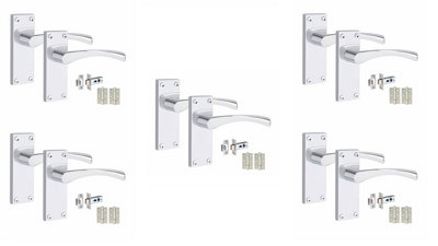 5 Set Victorian Scroll Astrid Door Sets with 3" Ball Bearing Hinges & Latch 120 x 40mm Polished Chrome