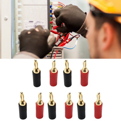 5 Sets of 2.5mm Gold-Plated Brass Male Banana Plug Speaker Connectors in Red and Black