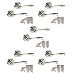 5 Sets of Golden Grace Twist Astrid Chrome Door Handles on Rose, Dual Finish, Lever Latch Pack