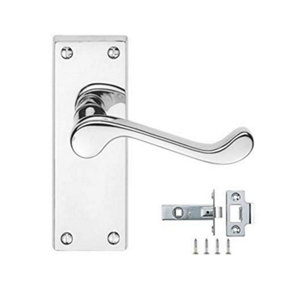 5 Sets of Victorian Scroll Latch Door Handles in Polished Chrome & Latches Pack Sets -