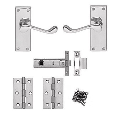 5 Sets of Victorian Scroll Latch Door Handles Polished Chrome Hinges & Latches Pack Sets 120MM X 40MM