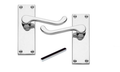 5 Sets of Victorian Scroll Latch Door Handles Polished Chrome Hinges & Latches Pack Sets 120MM X 40MM