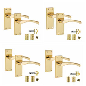 5 Sets Victorian Scroll Astrid handle Polished Brass Finish 120mm x 42mm With 2.5" Latch and 1 Pair of Hinges - Golden Grace
