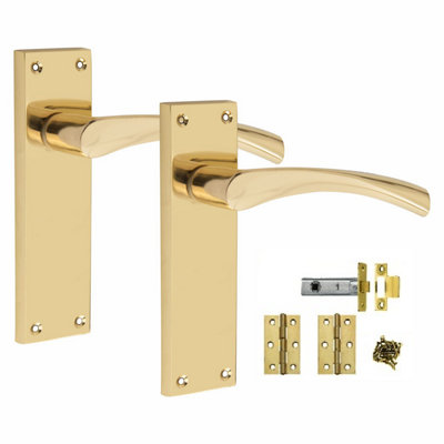 5 Sets Victorian Scroll Astrid handle Polished Brass Finish 150mm x 42mm With 2.5" Latch and 1 Pair of Hinges - Golden Grace