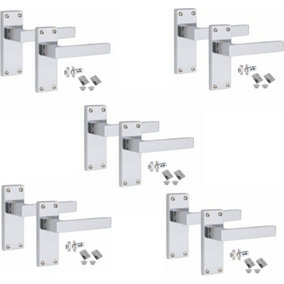 5 Sets Victorian Straight Delta Handle Latch Door Handles, Polished Chrome, 1 Pair 3" Standard Butt Hinges, 120mm x 40mm Backplate