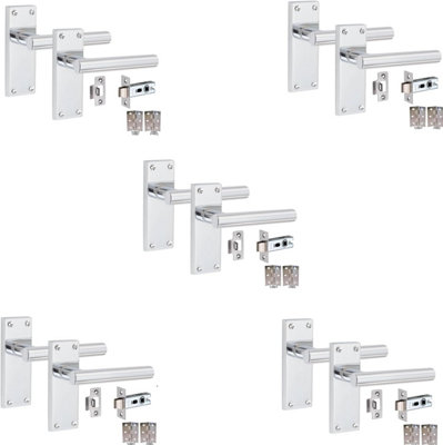 5 Sets Victorian Straight T-Bar Handle Latch Door Handles, Polished Chrome, 1 Pair 3" Standard Butt Hinges, 120mm x 40mm Backplate