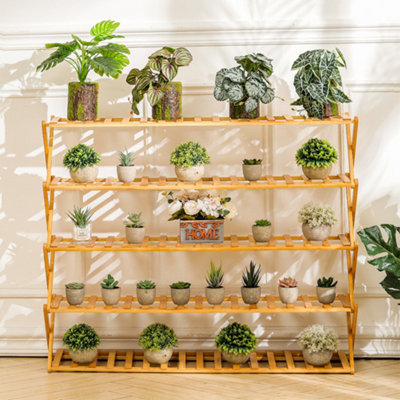 5-Shelf Foldable Bamboo Ladder Flower Pot Stand Rack Holder ...