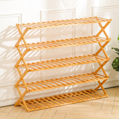 5-Shelf Foldable Bamboo Ladder Flower Pot Stand Rack Holder ...