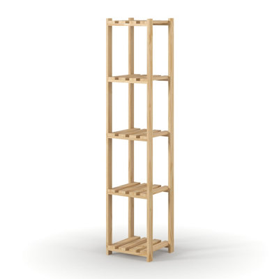 5 Shelf Narrow Slatted Storage Unit, Solid Pine Wood, Natural Sanded