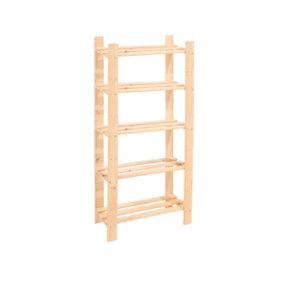 5 shelf  pine narrow slatted storage unit - natural wood solid pine