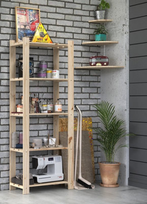 5 shelf pine slatted storage unit - pre sanded pine