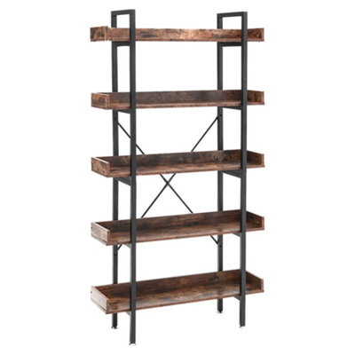 Tribesigns 5-Tier Open Bookshelf, 74.4 Wood Bookcase Storage Shelves With Metal Frame Black