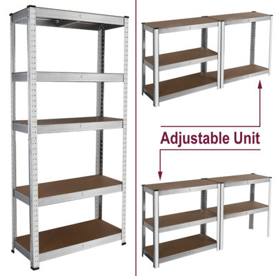 5 Shelf Steel & MDF Galvanised Heavy Duty Garage Shelving Unit (H) 1500mm x (W) 700mm - 3