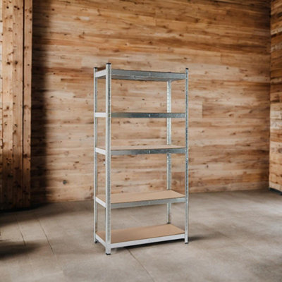 5 Shelf Steel & MDF Galvanised Heavy Duty Garage Shelving Unit (H) 1500mm x (W) 700mm - 4