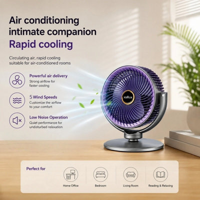 5 Speed Pedestal Fan Adjustable Height Portable Floor Standing Air ...