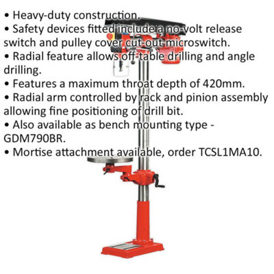 5-Speed Radial Floor Pillar Drill - 550W Motor - 1620mm Height - Heavy Duty