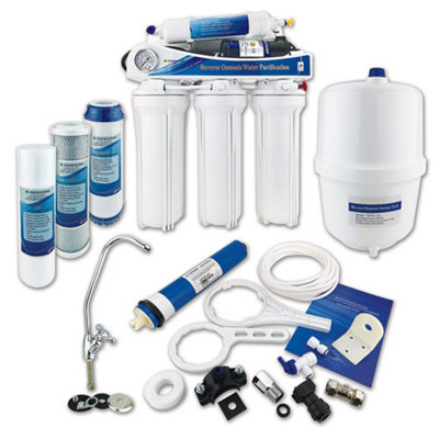 5 Stage Reverse Osmosis 50 GPD System with Diaphragm Booster Pump - Domestic Under Sink RO Water Filter System by Finerfilters