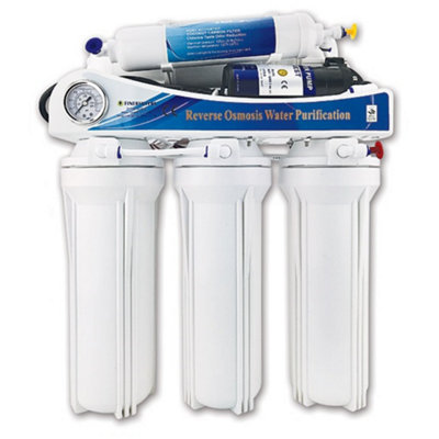 5 Stage Reverse Osmosis 50 GPD System with Diaphragm Booster Pump - Domestic Under Sink RO Water Filter System by Finerfilters