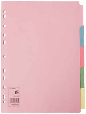 5 Star Office Subject Dividers Multipunched Manilla A4 Card - Pack of 5 ...
