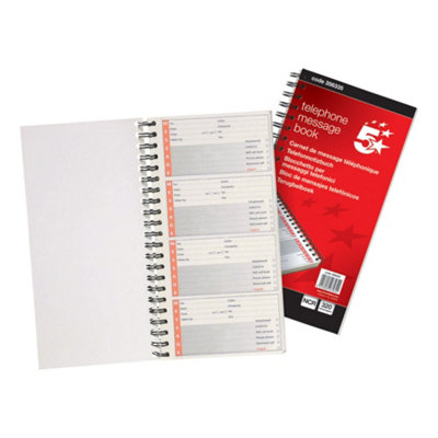 5 Star Office Telephone Message Book Wirebound Carbonless 320 Notes 80 ...