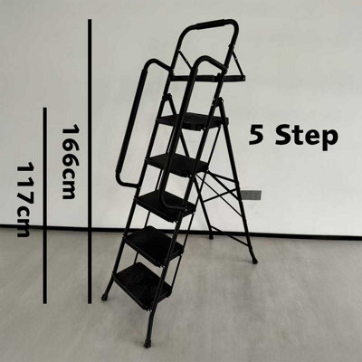 5 Step Ladder with Handrails - Black