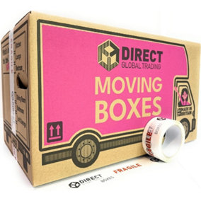 5 Strong Large Cardboard Storage Packing Moving House Boxes with Fragile Tape 52cm x 30cm x 30cm 47 Litres Carry Handles and Room