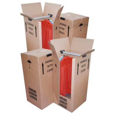 5 Tall Wardrobe Boxes Removal Garment Carriers Strong Double Wall Cardboard For Moving Clothes & Garments