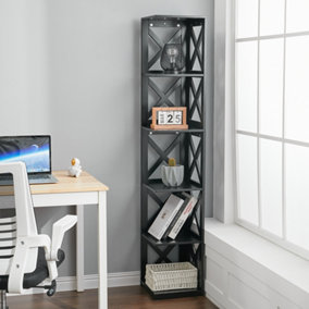 5 Tier Black Wooden Corner Shelf Rack Shelf Bookcase Standing Living Room Shelving Unit 161 cm